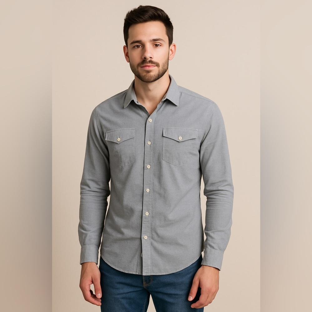 *Helix Men’s Button Down Shirt Gray Microstripe Long Sleeve Casual Top Medium